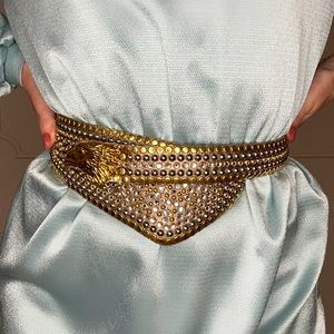 1980s eagle head studded belt gold and silver